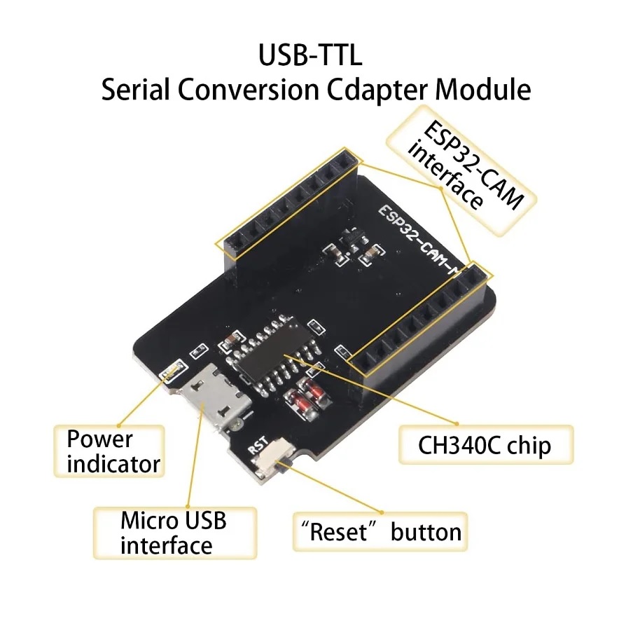 ESP32-CAM Programmer Base (CH340 USB to Serial)